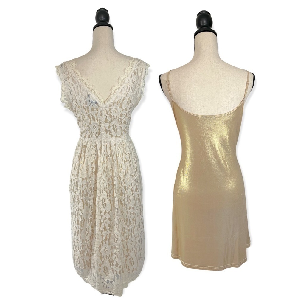 NWT Greylin Anthropologie Melusine Cream Lace and Gold 2 in 1 Dress sz L - Picture 11 of 12